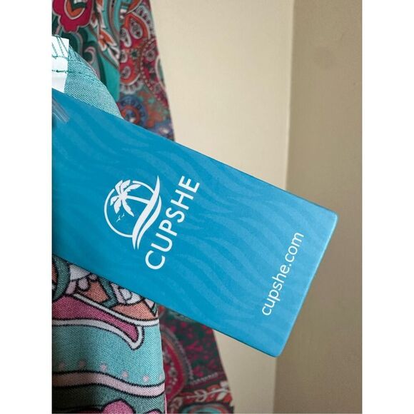 Cupshe Teal and Pink Paisley Bell Sleeve Dress Size Small New - Picture 2 of 7